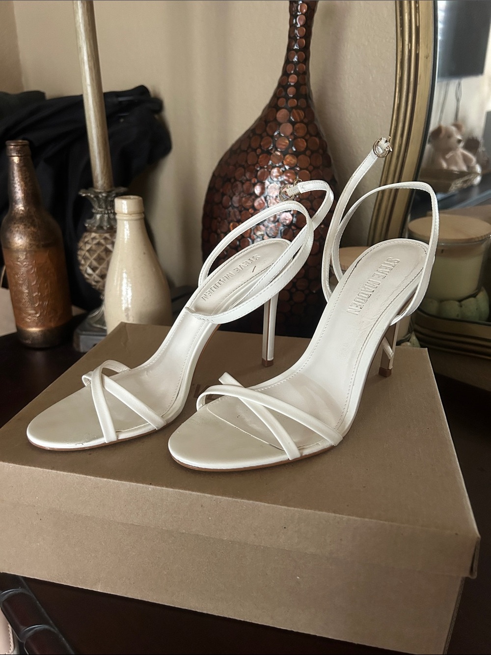Steve Madden White Strappy Slingback Heels